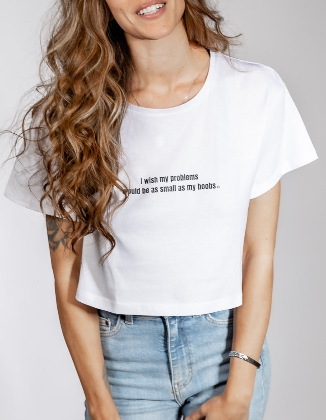 Crop Shirt - Technoartig - weiß 